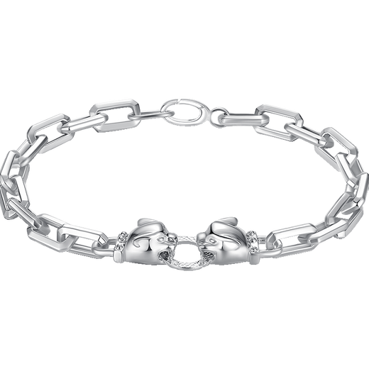 Aido Diamond pt950 platinum bracelet for men, elegant platinum double leopard head bracelet, cross chain body, domineering bracelet (customized) 16-18 grams, length 17-23cm
