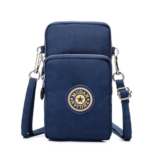 QUEEN TRIP 2022 new mobile phone bag Korean style canvas shoulder bag diagonal nylon coin purse outdoor running bag sports arm bag dark blue