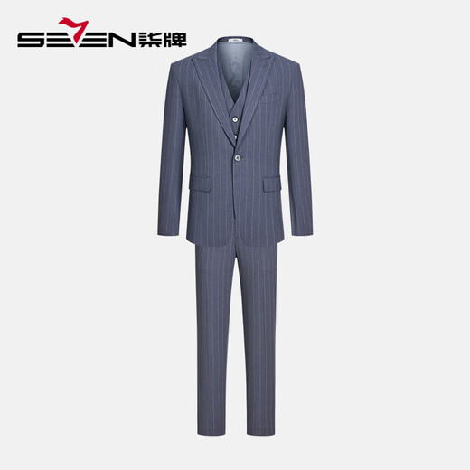 Qipai Striped Suit Men's Business Casual Fashion Slim Suit Vest Three-piece Set Shopping Mall Same Style Light Gray B48