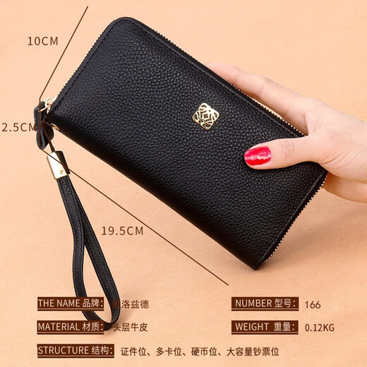 Golozd Tasche Damen 2025 neue Geldbörse Damen lange kleine Handtasche Clutch Bag echte First-Layer-Rindsleder-Brieftasche schwarz