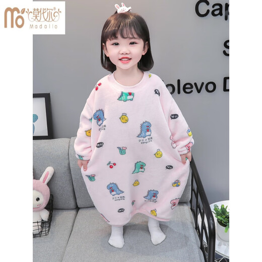 Modal Children's Flannel Sleeping Bag Autumn and Winter Baby Anti-kick Quilt One-piece Pajamas Girls Winter Coral Fleece Nightgown Pink Piggy 90 Recommended Height 78-88cm 2-3 Years Old