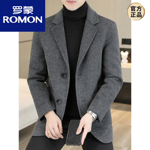 ROMON spring and autumn double-sided woolen cashmere suit jacket men's winter coat casual woolen suit brown 2XL 135-150Jin Jin equals 0.5 kg