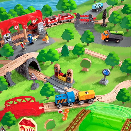 Hape rail car toys children's train assembly building blocks parent-child interaction 3-6 years old boys and girls Children's Day gift E3764 train track town transportation storage set