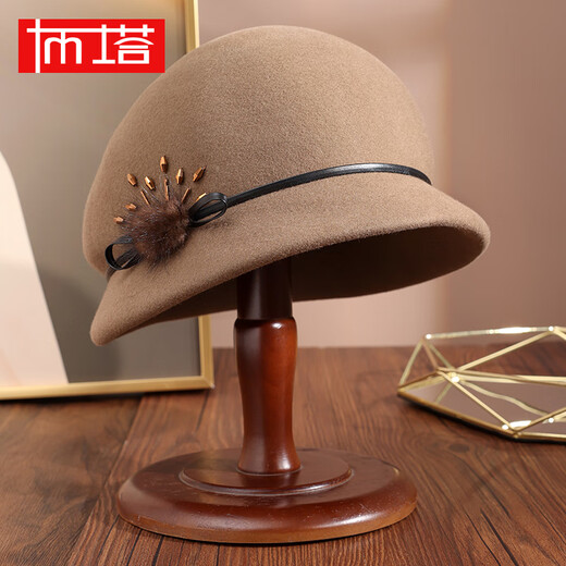 PTAH2024 autumn and winter new style dome-shaped hat, helmet-shaped hat, woolen duck tongue retro warm fashion hat, camel color