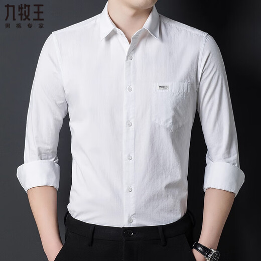 JOEONE pure cotton long-sleeved shirt for men 2026 spring and autumn new business casual middle-aged striped no-iron anti-wrinkle shirt 2170-grey with pocket 39 recommended 100-120 Jin Jin equals 0.5 kg