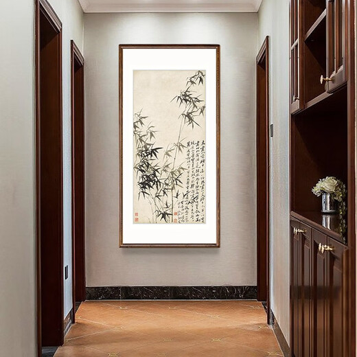 Wanyi Zhang Daqian Shishi Ruyi corridor aisle new Chinese style entrance decorative painting vertical landscape mural living room hanging painting everything goes well 83*163cm (cardboard framed, walnut color frame)