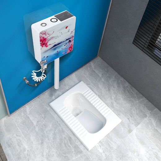 Ronglan squat toilet set household ceramic toilet squat pit with flush tank squat toilet bathroom toilet toilet squat toilet A model with S curve anti-odor rear drainage + water tank