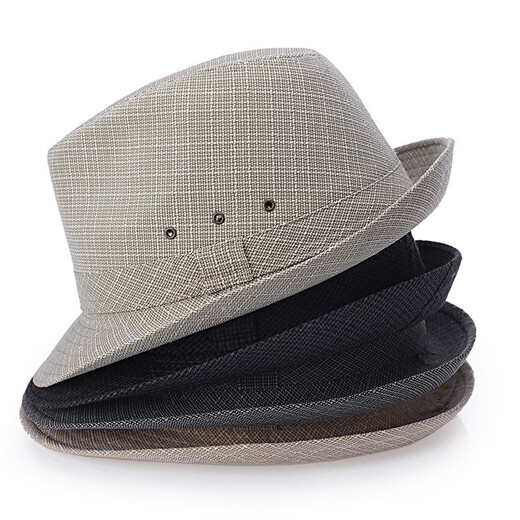 Changyin summer summer hat for middle-aged and elderly men's hat top hat sun hat linen jazz hat spring and autumn linen dark gray medium size 58 cm
