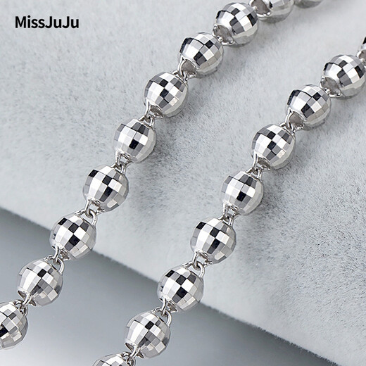 Miss JuJu pt950 platinum necklace for men and women, platinum flower bead chain, domineering men's model, thick Buddhist beads laser bead plain chain, weight 51.48g, length 62cm, thickness about 7.0mm,