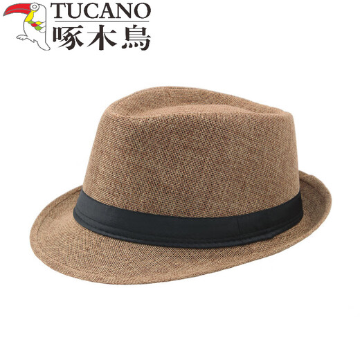 Woodpecker men's top hat spring and summer linen feel jazz hat for middle-aged and elderly people outdoor sun protection visor hat for the elderly sun straw hat khaki 58cm