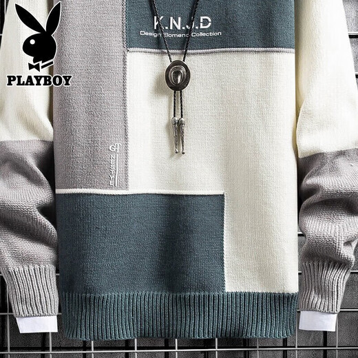 Playboy (PLAYBOY) sweater men's autumn and winter sweater men's coat toe bottoming shirt round neck color matching warm woolen clothes