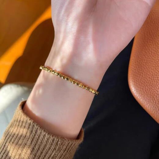 Jianyingsi 24k gold color sugar cube bracelet for women 9999 plain gold bouncy bracelet shiny sand gold broken gold 18K gold plated broken gold bracelet