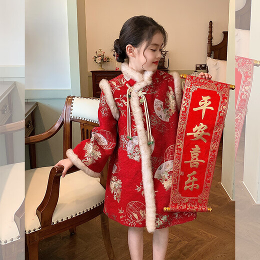 Gardenia's Growth Notes Children's Clothes Girls Chinese Style Red Velvet New Year's Dress Children's New Year's Clothes New Year's Clothes Red Velvet 130