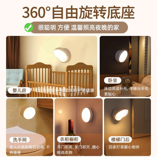 Xiangxiang Wireless Human Body Sensor Night Light for Home Aisle Corridor Bedside Bedroom Sleep Voice Control Rechargeable Lamp X1 1pc Warm Light 86mm+360 Base+Switch