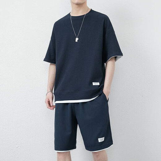 Star-Zhe Youth Clothes Men's Summer Waffle Ice Silk Short-Sleeve T-Shirt Men's Sports and Casual Set Men's Clothes A Set with Handsome Half-Sleeve Solid Color High-end Gray (X3880 Set) XL 115-140Jin[Jin equals 0.5 kg] Priority Shipping