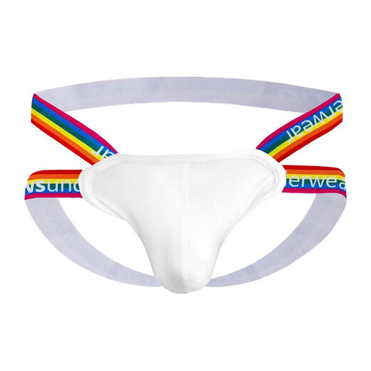 Men's rainbow U convex double thong tight personalized butt lifting thong pure cotton butt exposed underwear large size RH505