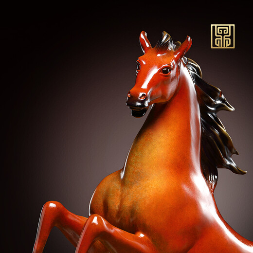 Rongfu Bronze Horse Ornament Living Room Office Lucky Horse Successful Zodiac Art Sculpture Moving to New Home Opening Gift Galloping Horse-Mingcha Brown Gift Box