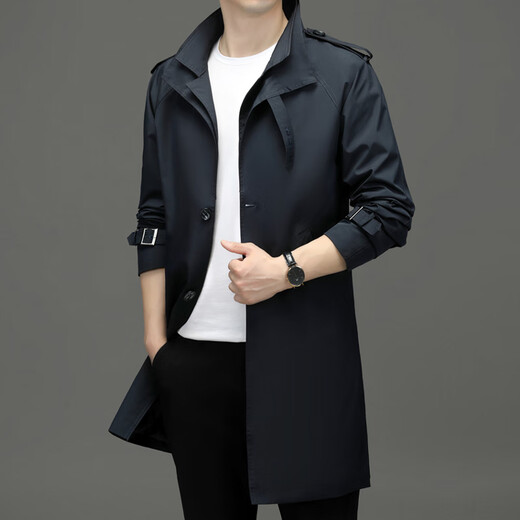 ROMON windbreaker men's business casual mid-length coat fashion coat slim top D-2022 Navy 3XL