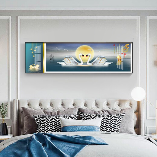 莫画泸林现代简约卧室装饰画温馨浪漫床头画酒店宾馆民宿房间挂画背景墙画 10 相濡以沫12140 170*50黑框(晶瓷画)1.8-2米床头