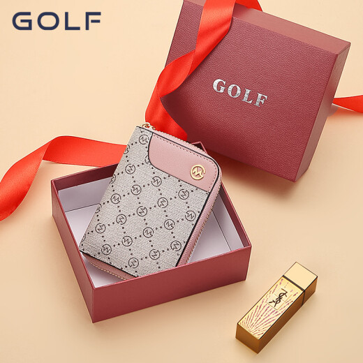 Golf (GOLF) card bag for women's printed multi-card position large capacity short practical bank card bag for women's coin wallet cigarette powder with apricot color