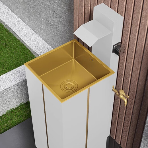 Stainless steel pedestal wash basin outdoor wash basin courtyard floor-standing pedestal basin home balcony outdoor pool black waterfall faucet pedestal basin (green bronze)