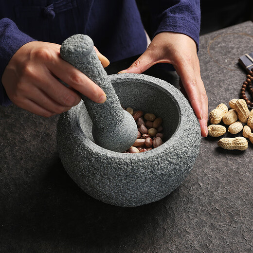 Handmade retro old stone mortar, bluestone mortar, garlic pounder, medicine jar, stone cup, pepper masher, grinder, retro bluestone lychee noodle, old stone mortar outer diameter 12CM