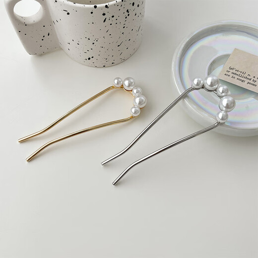 Jiuweiya ancient style hairpin, simple and high-end pearl hairpin on the back of the head, daily hairpin, U-shaped hairpin head ornaments JYFZ02 gold 5 beads
