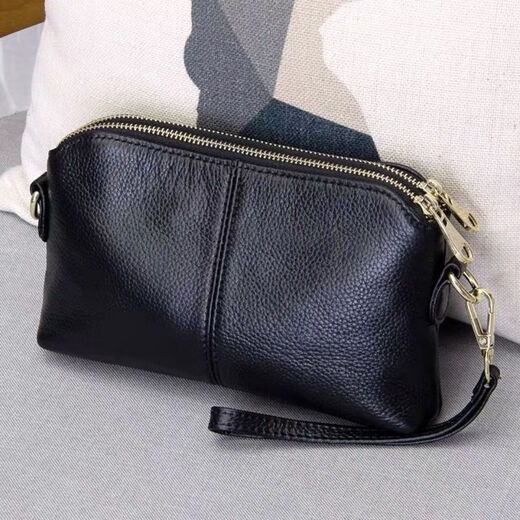 Pukanon clutch bag for women 2025 new fashion Korean style genuine leather shoulder small satchel bag versatile multi-layered small bag clutch shell bag small black