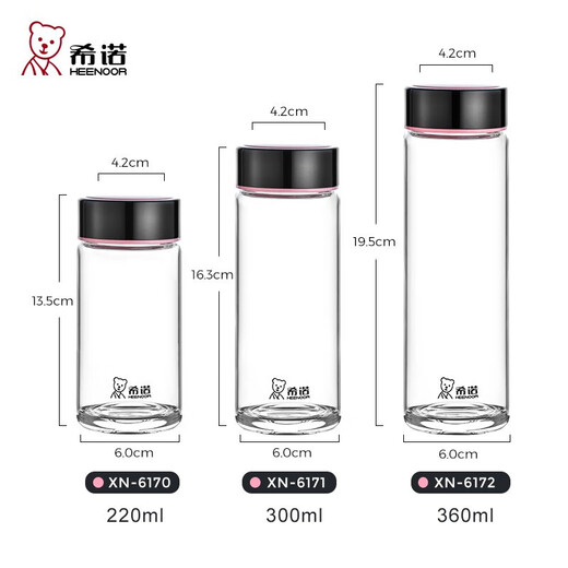希诺（HEENOOR）希诺玻璃杯女单层带盖花茶杯清新可爱便携水杯6170 6171 6172 6171单层蓝色300ml 带防伪码0只