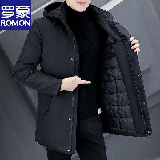 Luo Meng winter 2026 new two-padded coat casual winter cotton coat plus cotton windbreaker mid-length thickened men's coat black XL