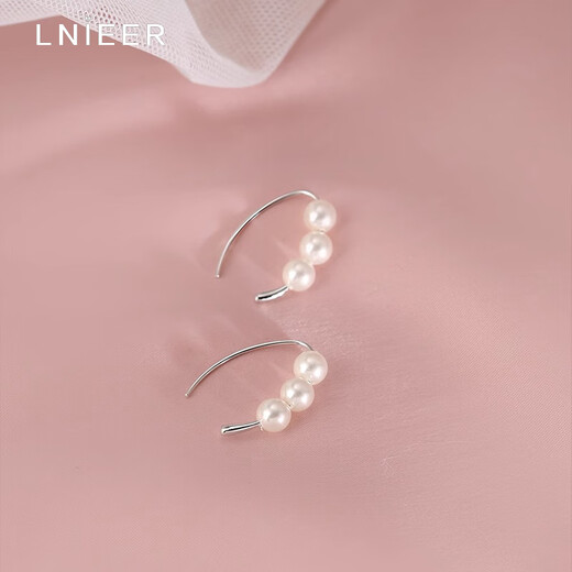 Lnieer S925 silver hook pearl earrings for women, simple temperament, anti-allergenic earrings, niche design ear hook earrings, hook pearl earrings, S925 silver