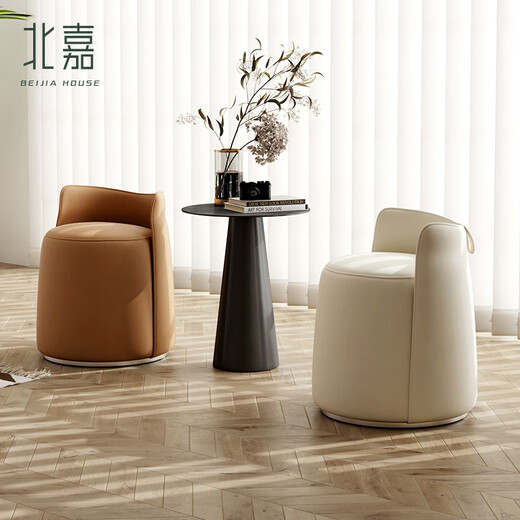 Mexueer light luxury makeup stool dressing stool chair bedroom simple dressing table stool internet celebrity round stool living room coffee table small stool off-white - non-rotatable