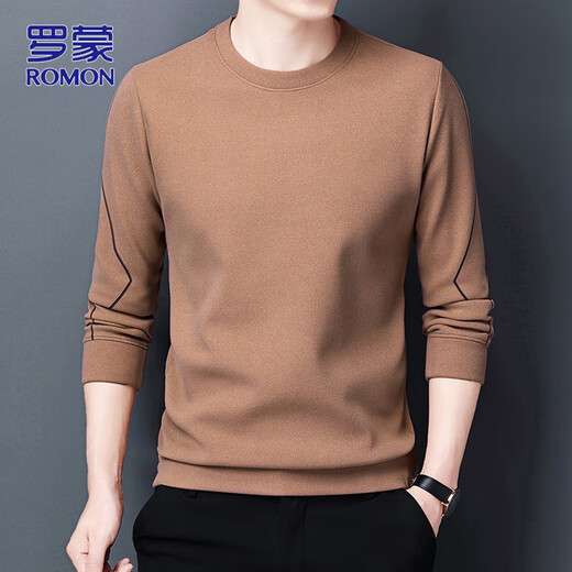 ROMON sweatshirt men's 2025 autumn and winter long-sleeved T-shirt men's round neck top men's bottoming shirt camel XL