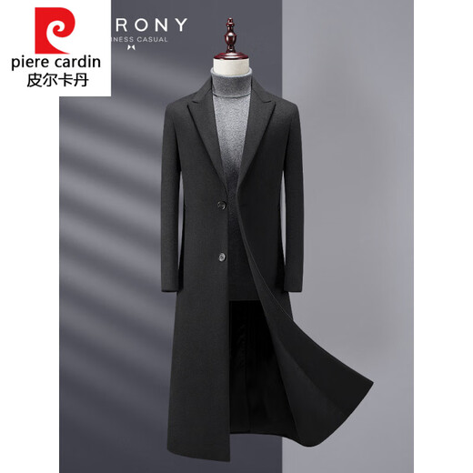 Пьер Карден (Pierre Cardin) трикотажное длинное тонкое шерстяное пальто мужское удлиненное молодежное красивое ветровка черное повседневное плотное пальто расширенное черное диагональный карман M