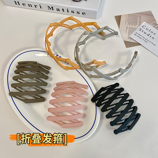 Retractable new style hairband, folding outer hairband, female headwear, children's headband, portable, black + coffee, 2 pieces in total