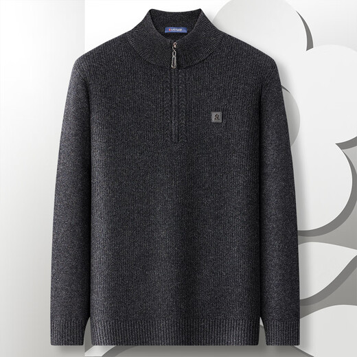 MONTAGUT Year of the Horse New Year Cardigan Men's Thickened Warm Half Turtleneck Sweater Casual Versatile Base Sweater Black Gray 3XL