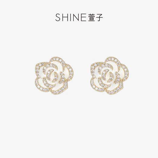SHINE Camellia Elegant Earrings Flower Earrings Design Earrings Spring Atmosphere Earrings Birthday Gift Gold