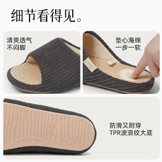 Yuangang Men's Shitting Feeling Linen Slippers Four Seasons Indoor Home Furnishing Non-slip Soft Sole Cotton and Linen Sweat-Absorbent and Deodorant Wooden Floor Deep Space Gray - Male 42/43 (Suitable for 41-42 Feet)