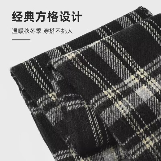 Memaru Scarf Men's Winter 2024 New Versatile Korean Plaid Scarf Women's Gift for Boyfriend Couple Scarf to Keep Warm Double-sided - Black