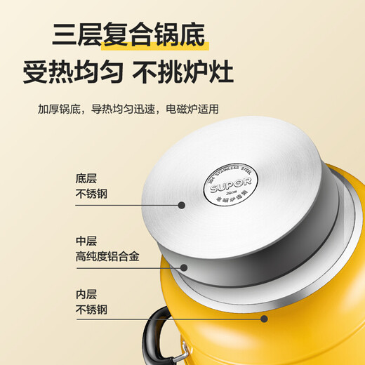 Supor Zhentaixian stainless steel double-layered bottom steamer (vital yellow) EZ26BS08 26cm