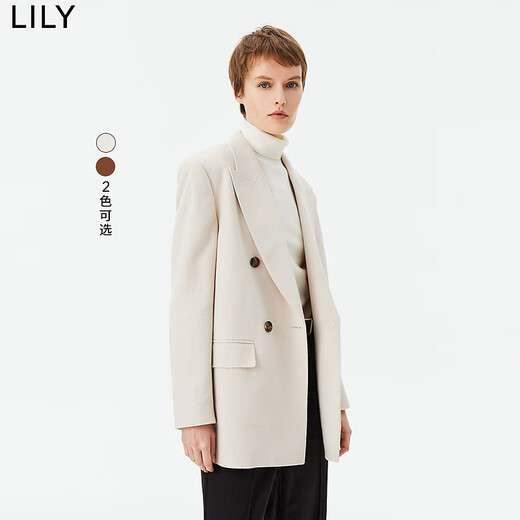 LILY counter selection spring new women's sheep wool commuter style double-breasted casual suit jacket 604 beige M