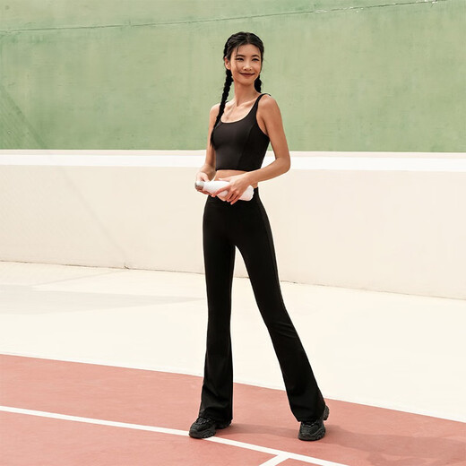 La Nikar micro-flared yoga pants for women to wear as outerwear for sports and fitness high-waisted hip pants and casual Pilates dance pants-K0803 Black XS