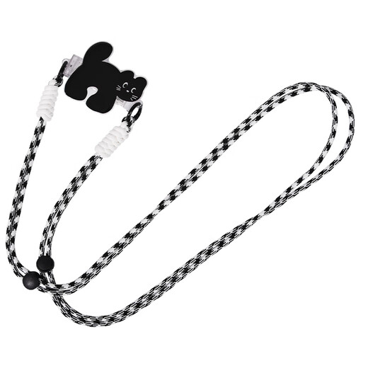 Dipur detachable mobile phone back clip lanyard adjustable crossbody strap hanging neck anti-lost and anti-fall ins cartoon diagonal cross-body applicable to any mobile phone Black Cat