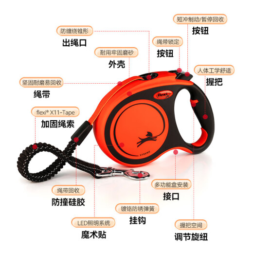 FlexiX Bawang series dog automatic traction rope automatic retractable chain belt M5 m Bawang orange