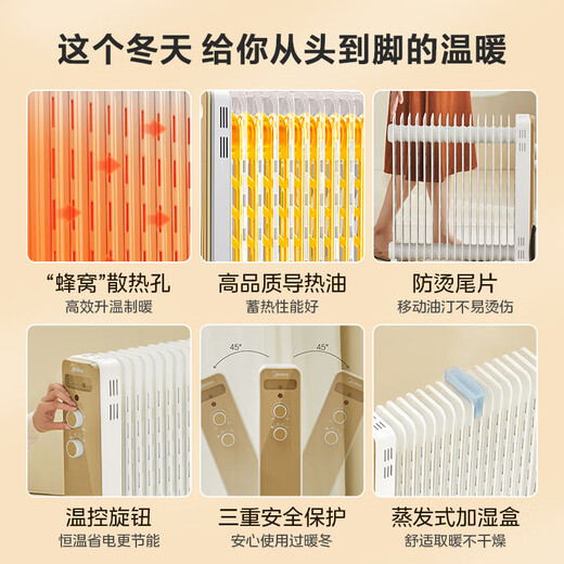 Midea Powerful Heat Electric Oil Heater/Household Heater/Heating Electric Heater/17 Electric Radiators/Vertical Heater Large Area Humidification and Constant Temperature HYW30GW