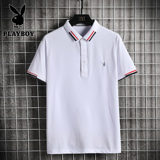 Playboy Men's POLO Shirt 2021 New Cotton Men's Short Sleeve Summer Lapel Top Short Sleeve Trendy Summer Business Casual Clothes Half Sleeve MT1811 White XL [Recommended 140-155Jin [Jin equals 0.5kg]]
