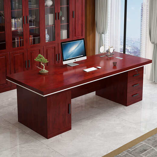 Zimulin Chinese boss desk desk combination with lockers simple modern office furniture executive desk 2.0 meters (classic red)