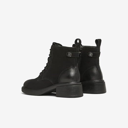 他她（TATA）牧野山林粗跟复古马丁靴女靴子英伦加绒冬短靴新WZQ02DD4 黑色（马丁靴） 34