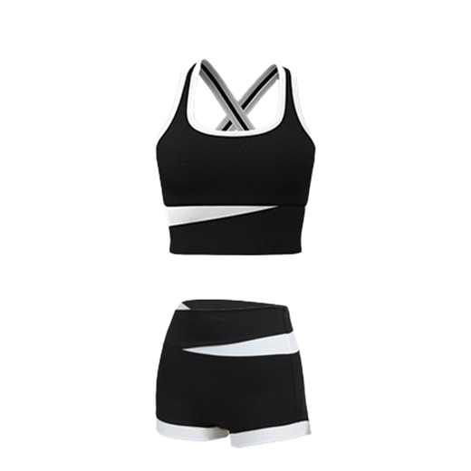 Bo Naling yoga suit women's summer running suit Pilates fitness suit short-sleeved vest with beautiful back and chest pads contrasting vest suit Xingyao black L