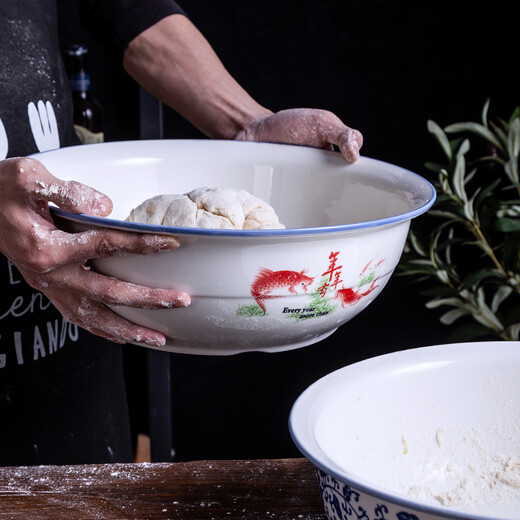 Oiyou and basin blue and white porcelain kneading basin old-fashioned ceramic basin large thickened hair basin household 30 blue and white basin one pack